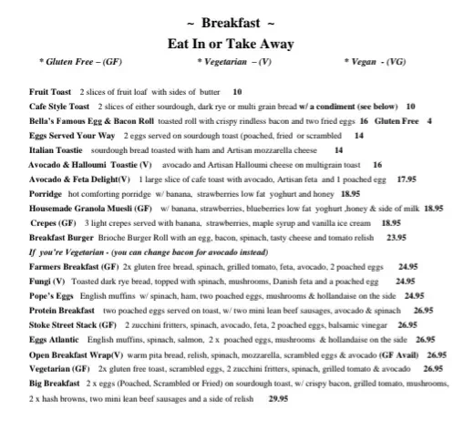 Menu, Bella Cosi