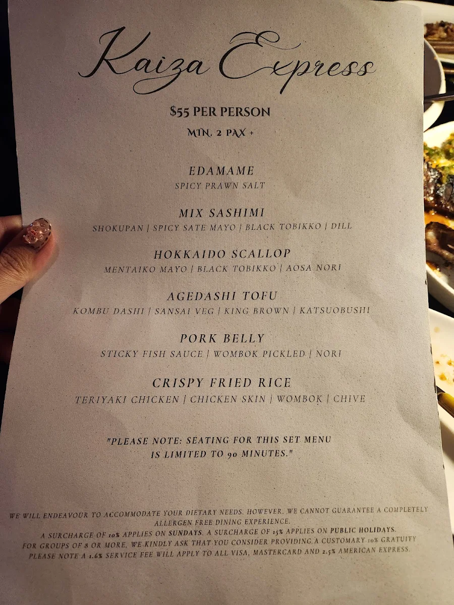 Menu, Kaiza Newtown | Japanese Restaurant