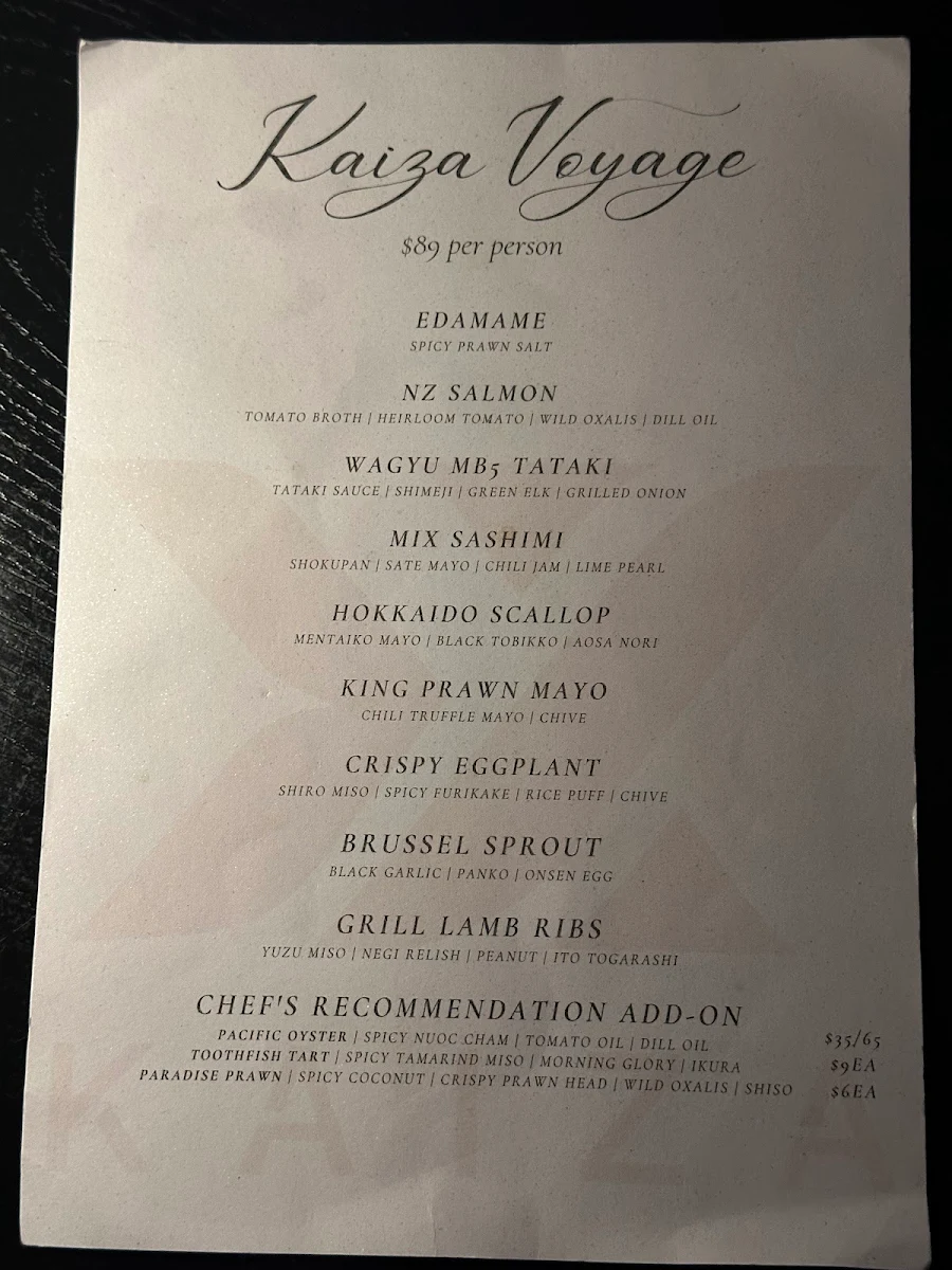 Menu, Kaiza Newtown | Japanese Restaurant