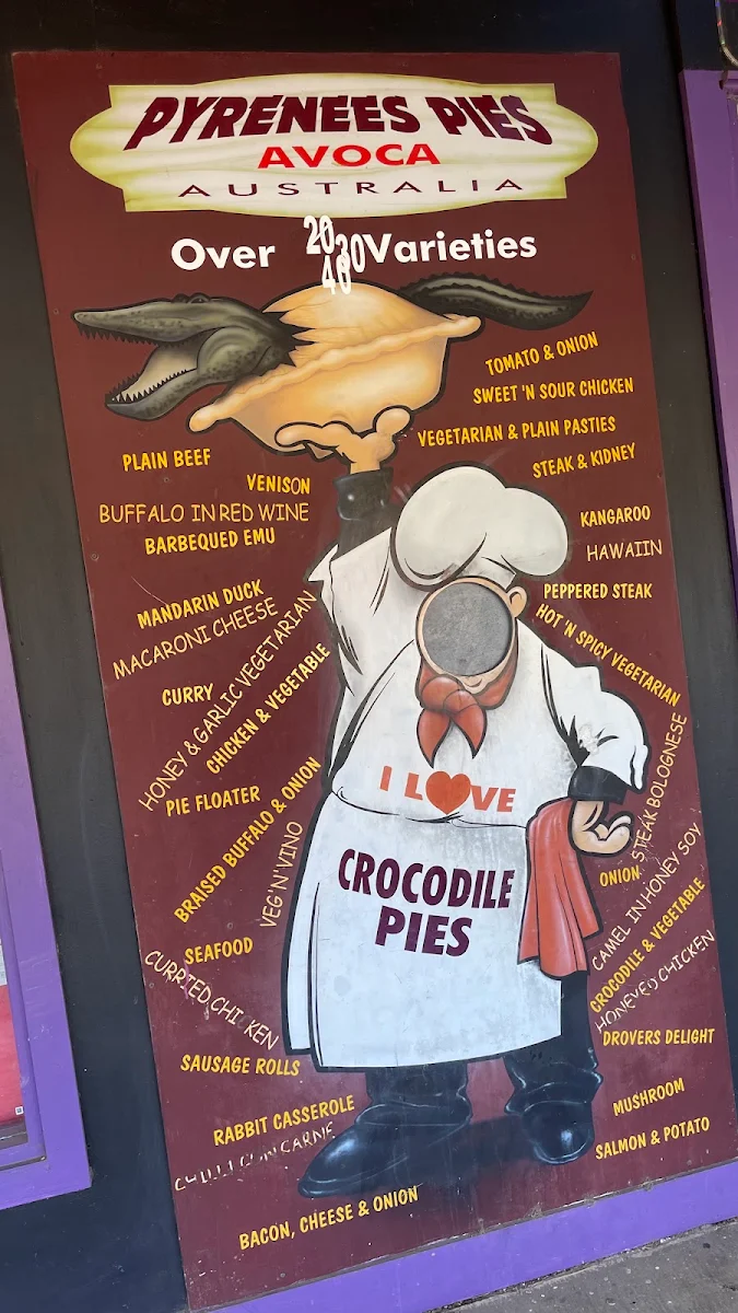 Menu, Pyrenees Pies & Takeaway