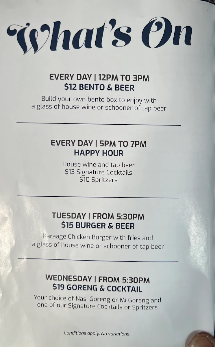 Menu, Mountbatten Hotel