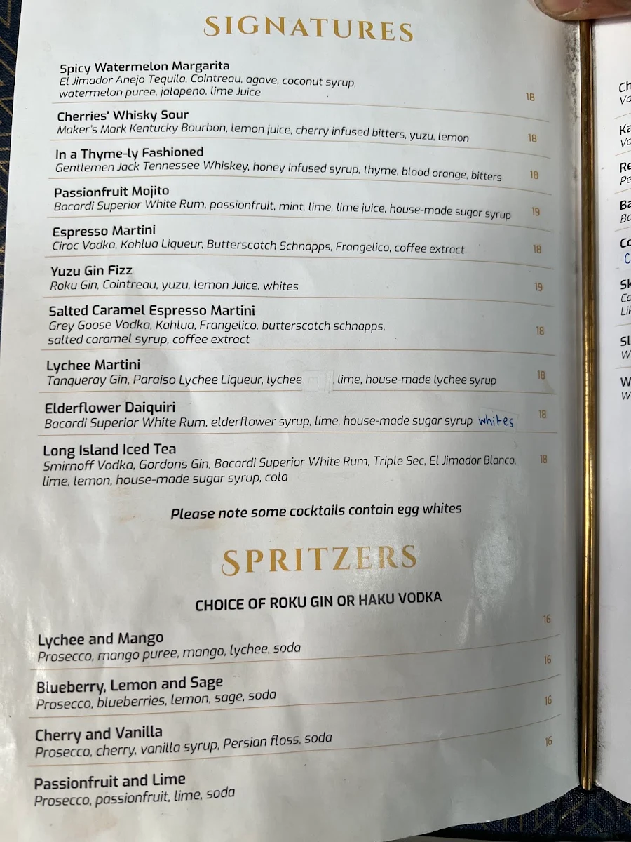 Menu, Mountbatten Hotel