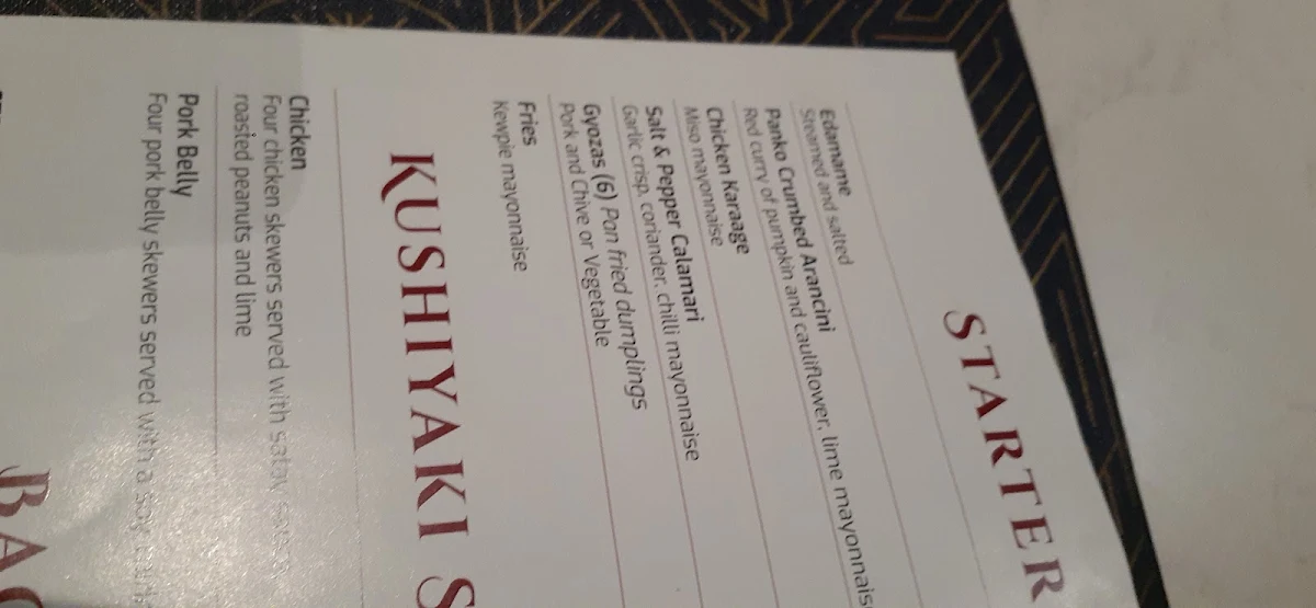 Menu, Mountbatten Hotel