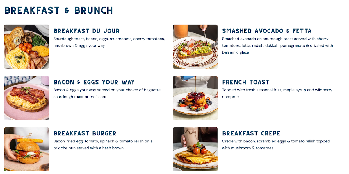 Menu, DeFrance Macarthur Square