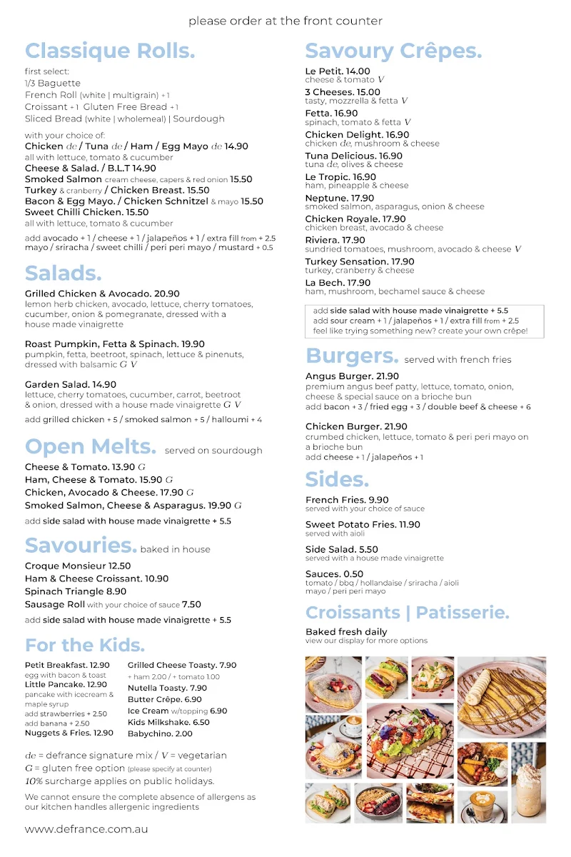Menu, DeFrance Macarthur Square