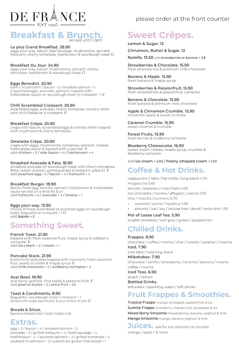 Menu, DeFrance Macarthur Square