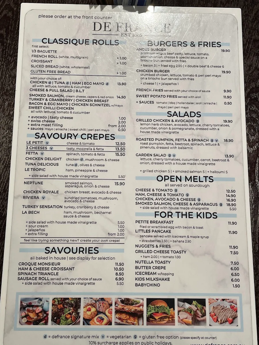 Menu, DeFrance Macarthur Square