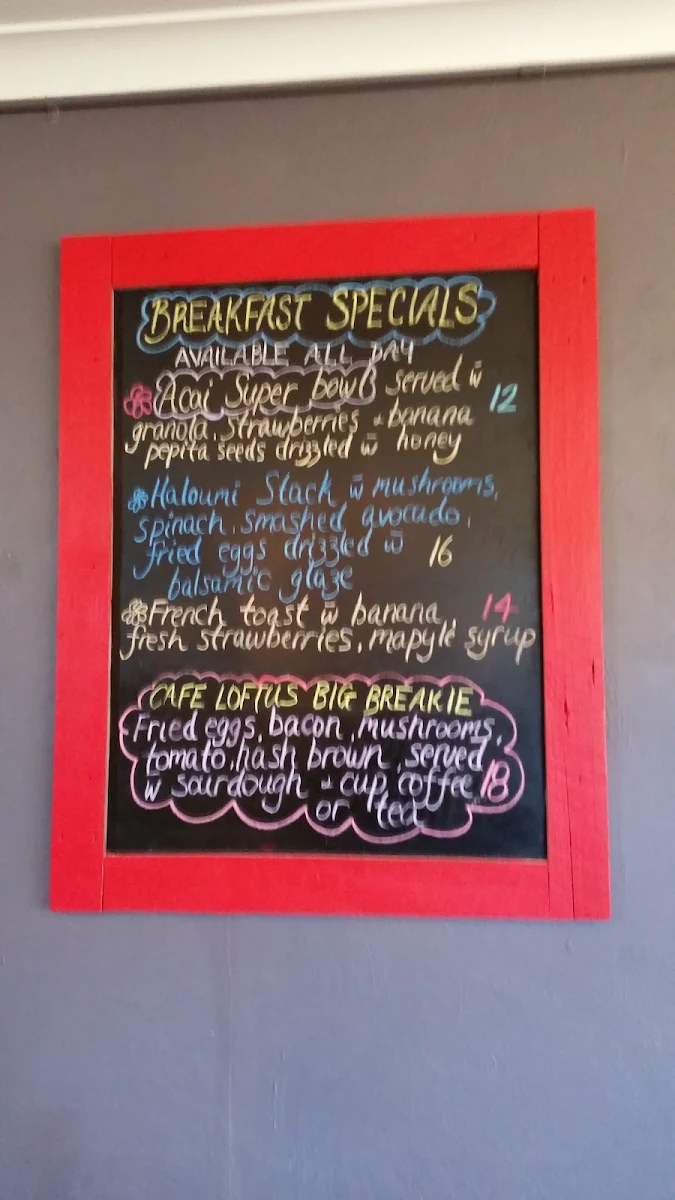 Menu, Cafe Loftus