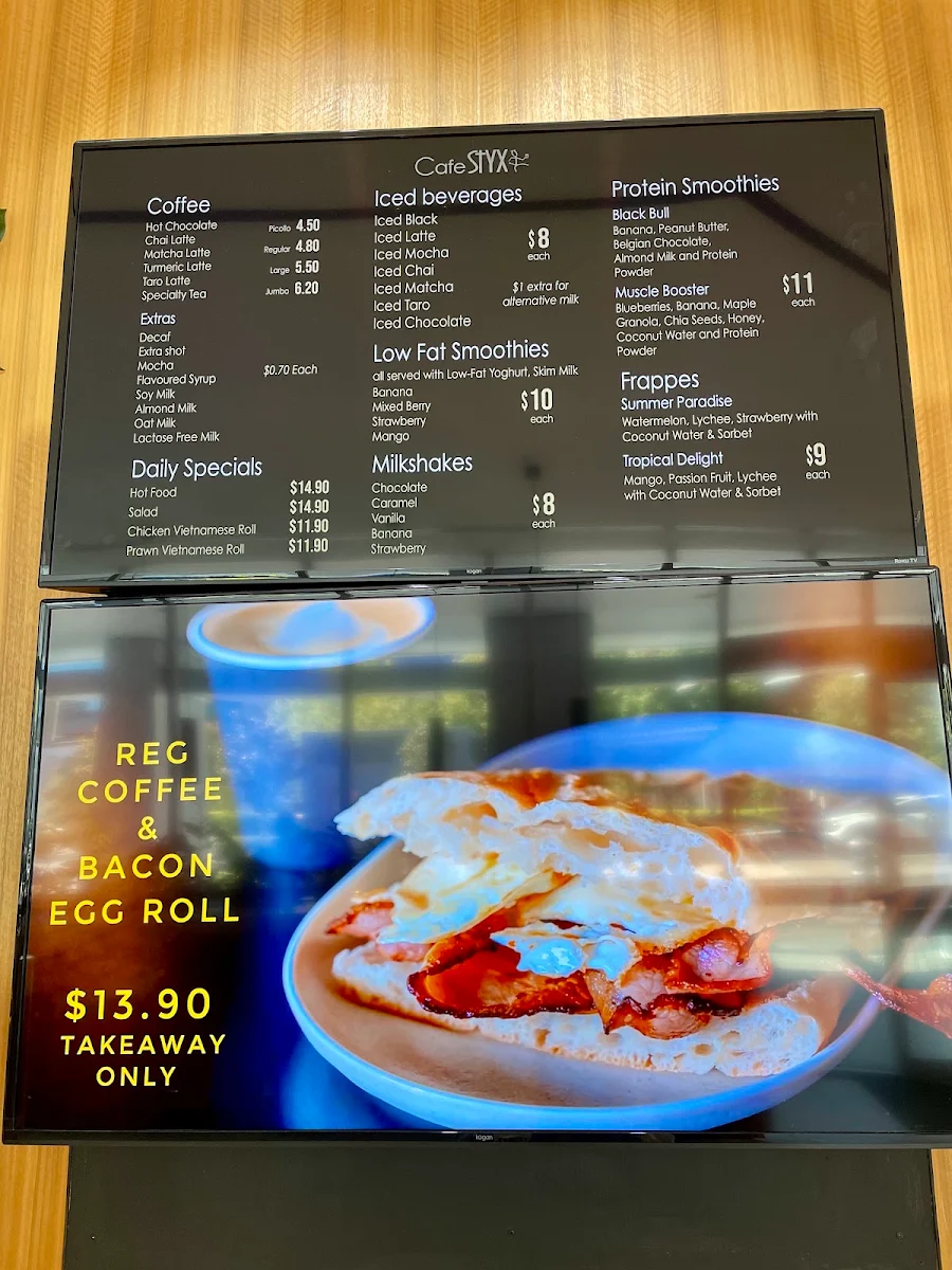 Menu, Styx Cafe