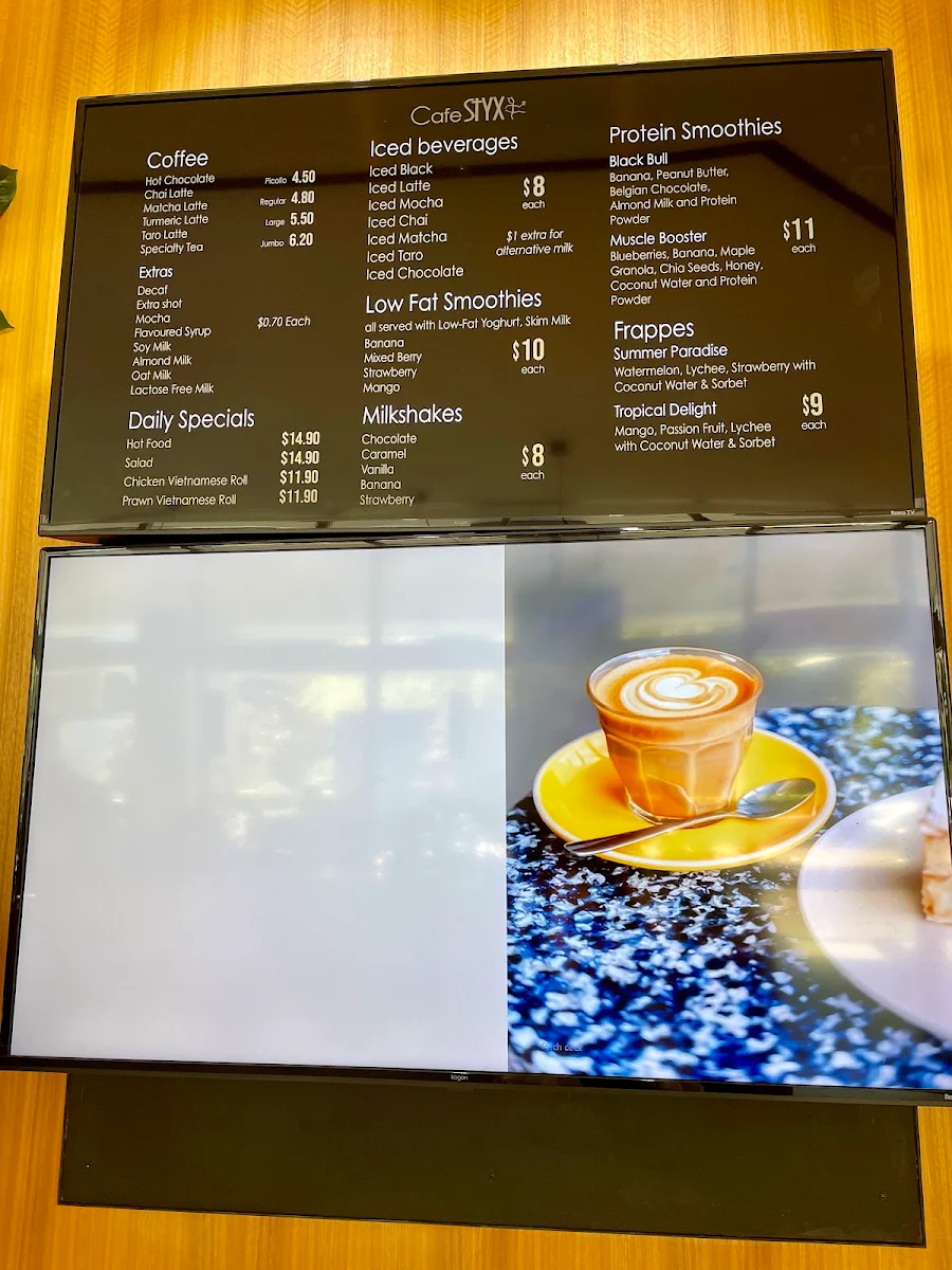Menu, Styx Cafe
