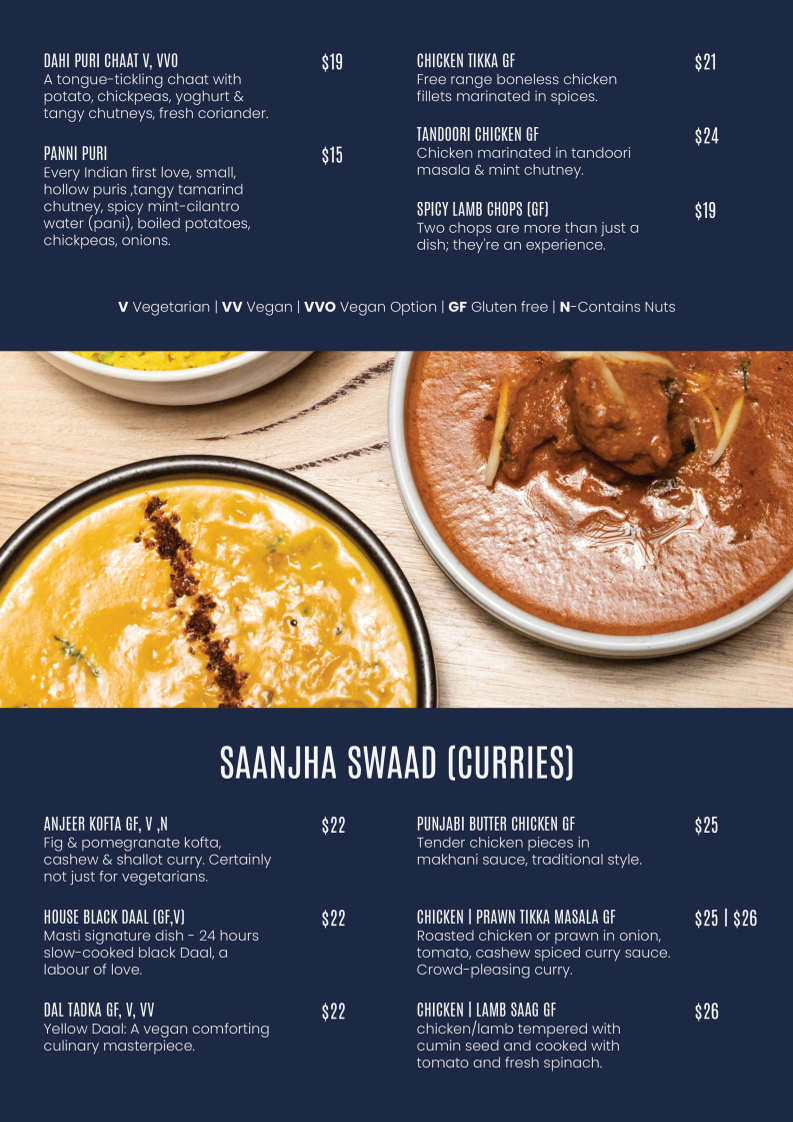 Menu, Masti Indian Restaurant Melbourne