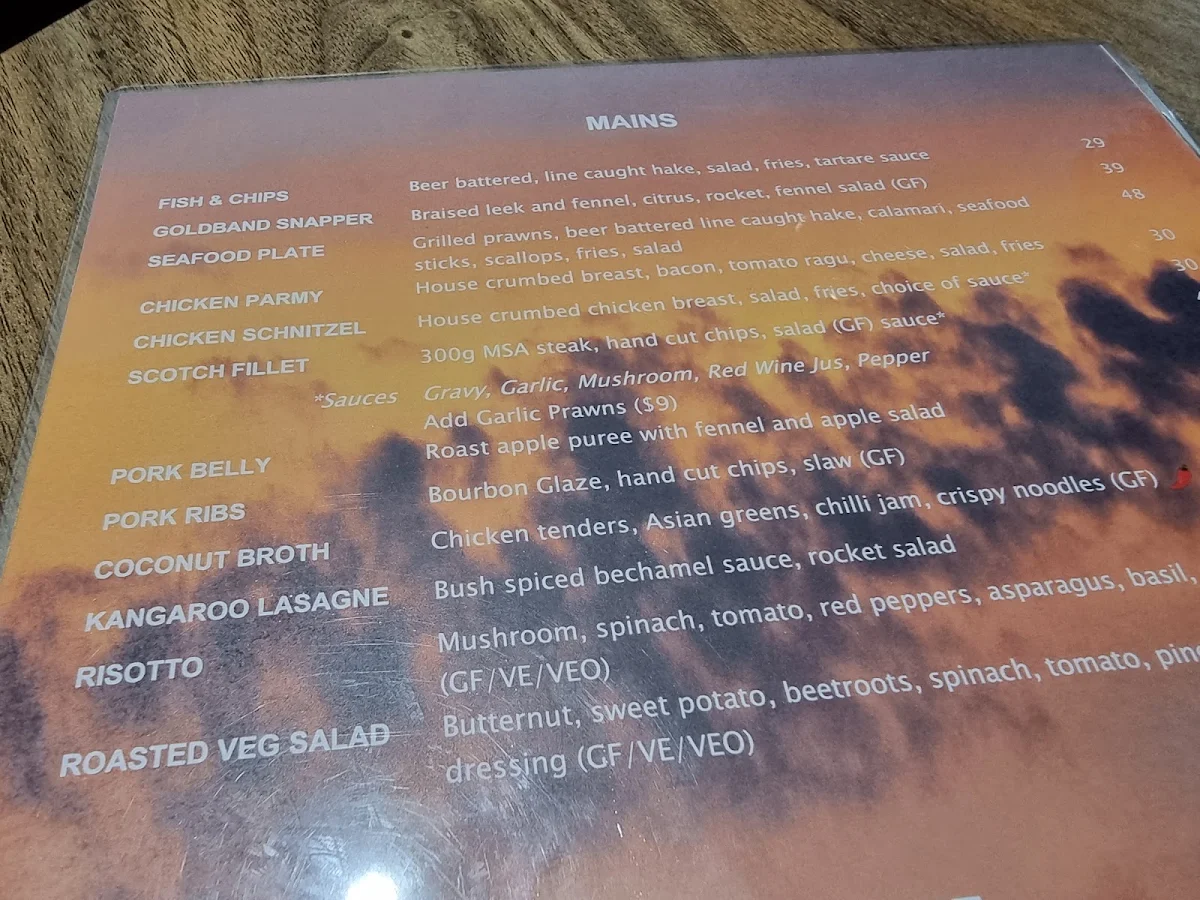 Menu, The Hollow Beach