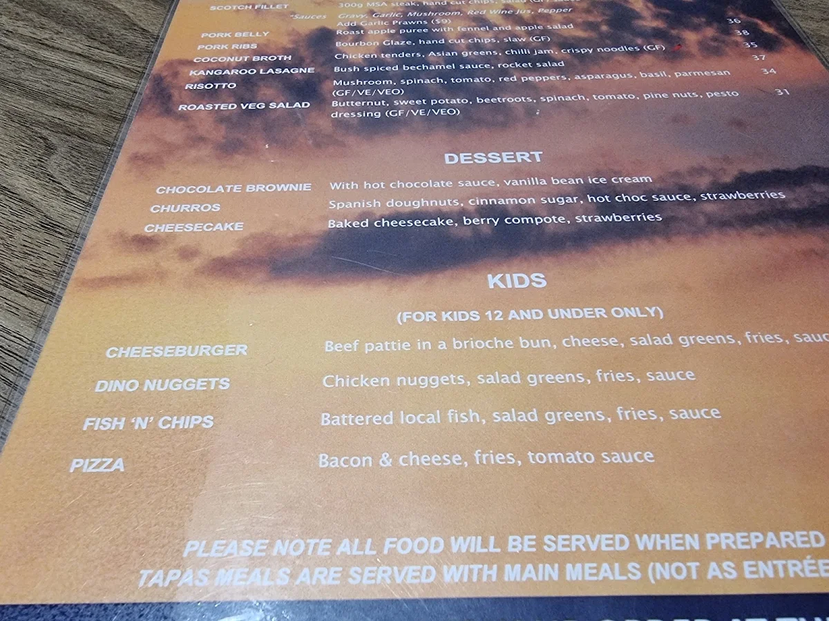 Menu, The Hollow Beach
