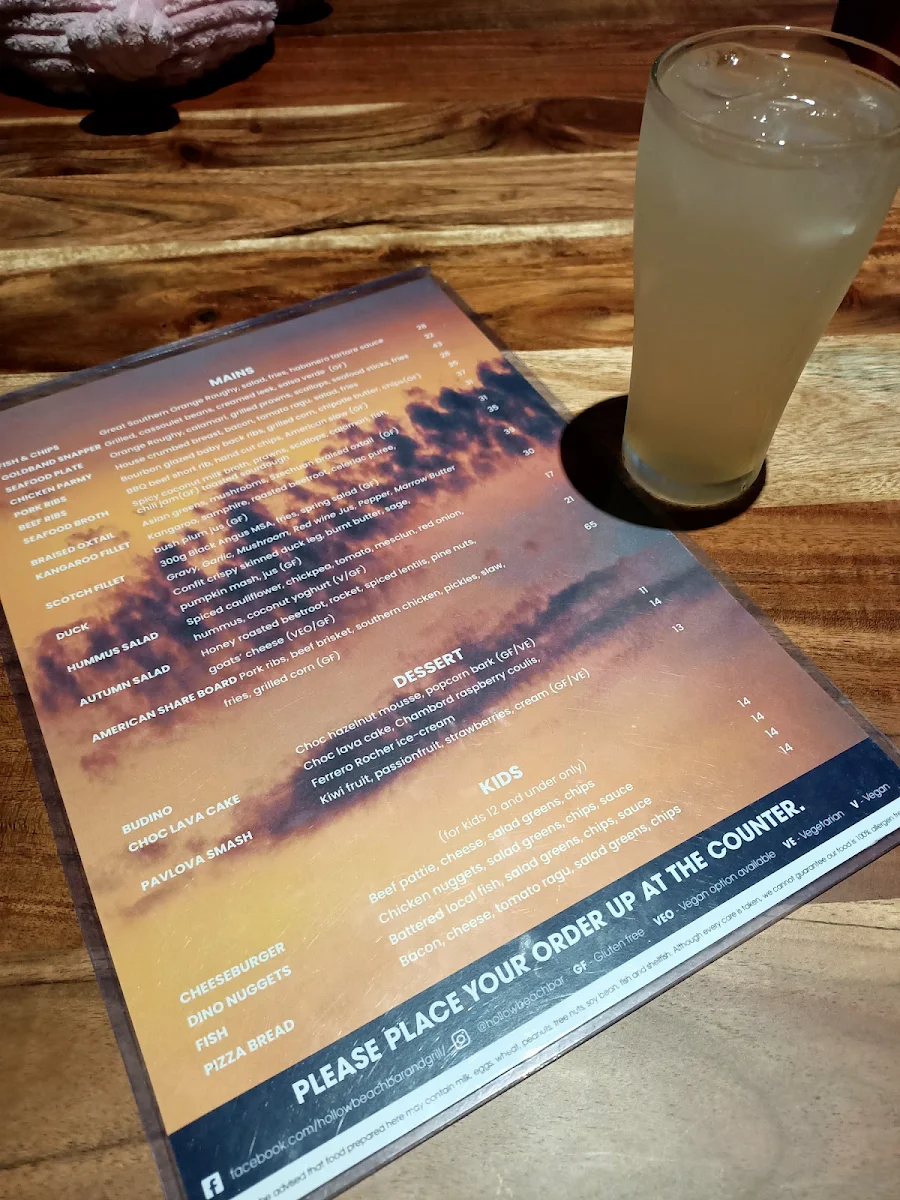 Menu, The Hollow Beach