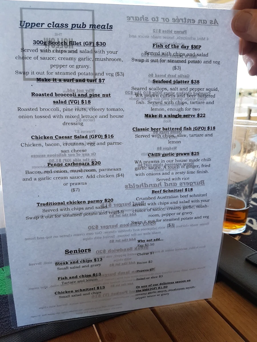 Menu, The Hollow Beach