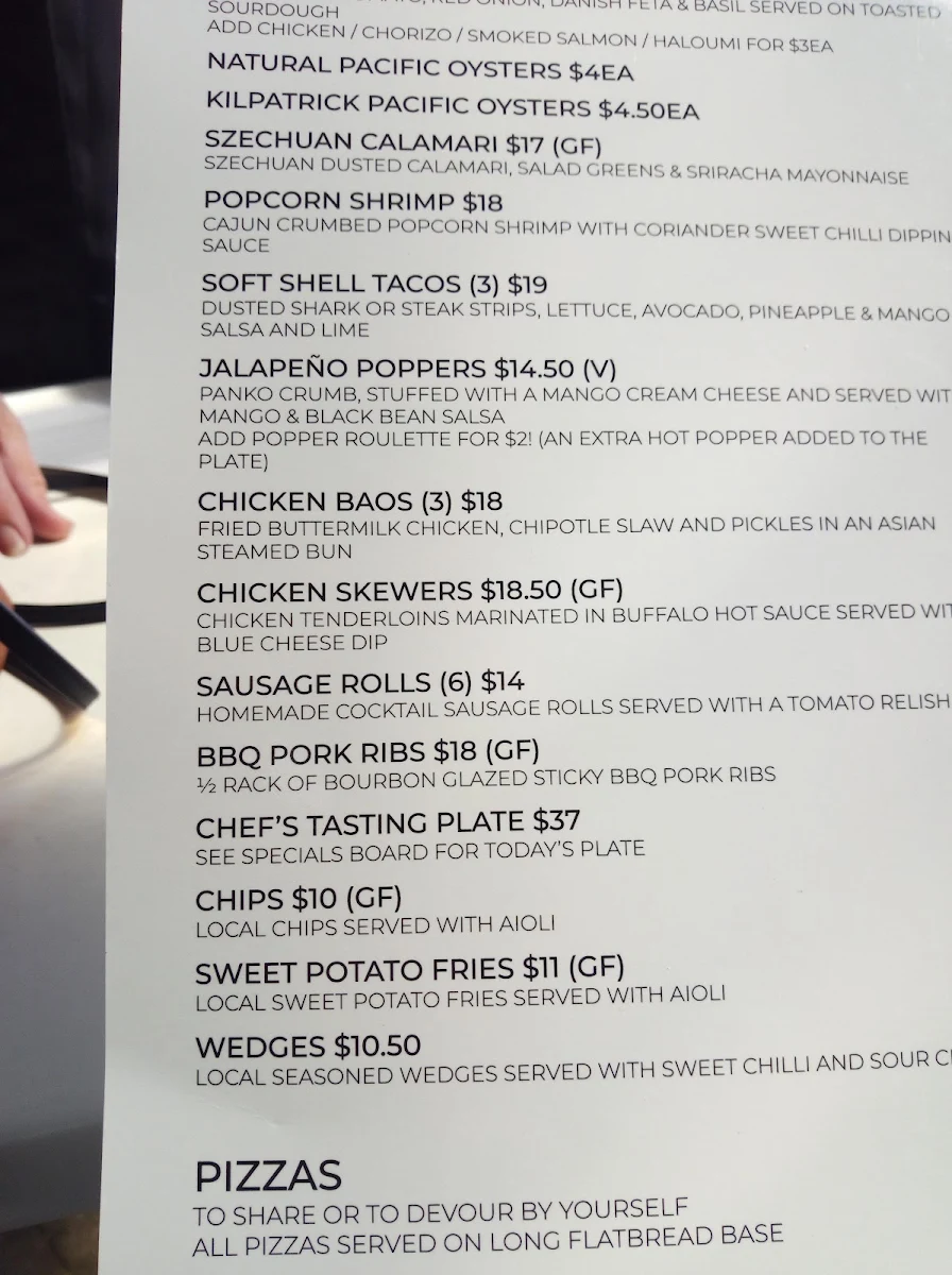 Menu, The Hollow Beach