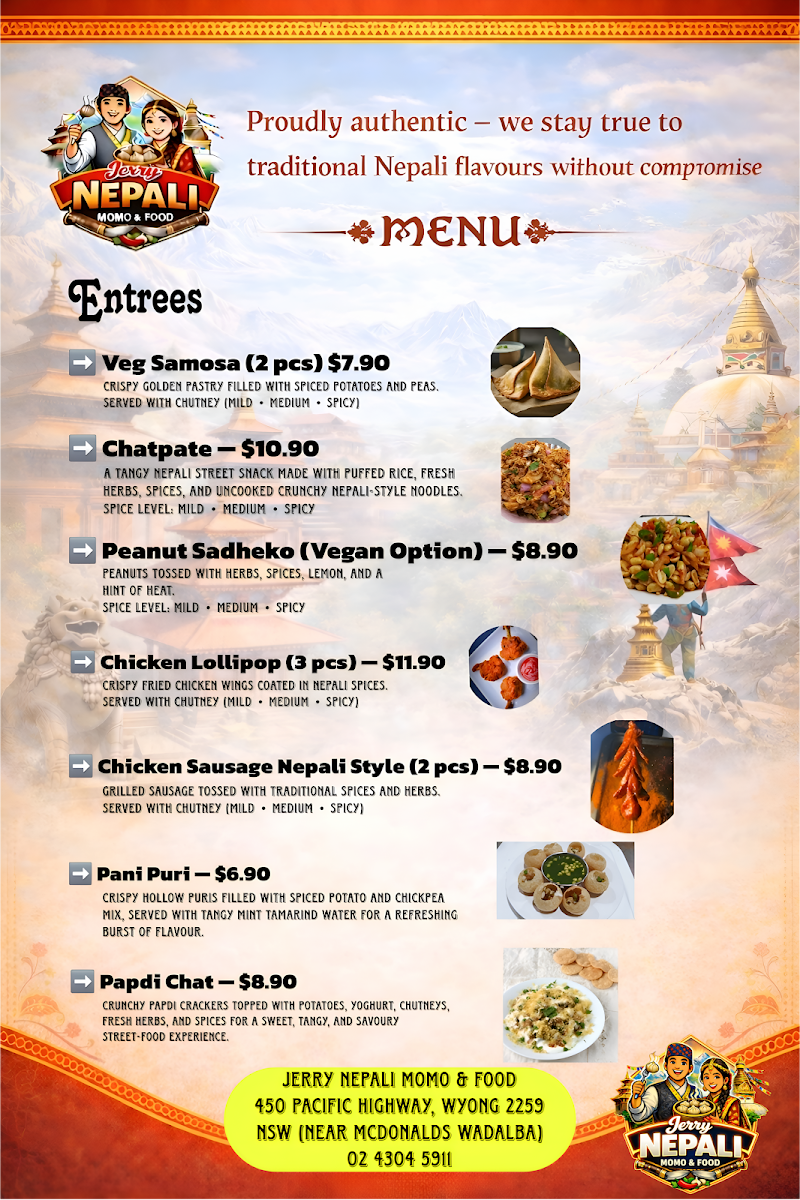 Menu, Jerry Nepali Momo & Food