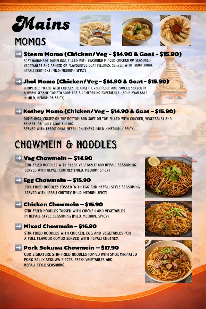 Menu, Jerry Nepali Momo & Food