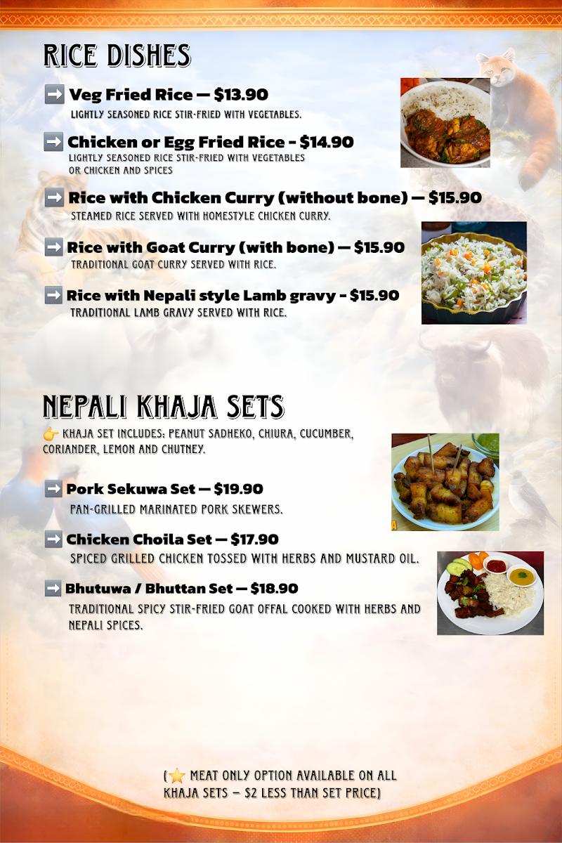 Menu, Jerry Nepali Momo & Food