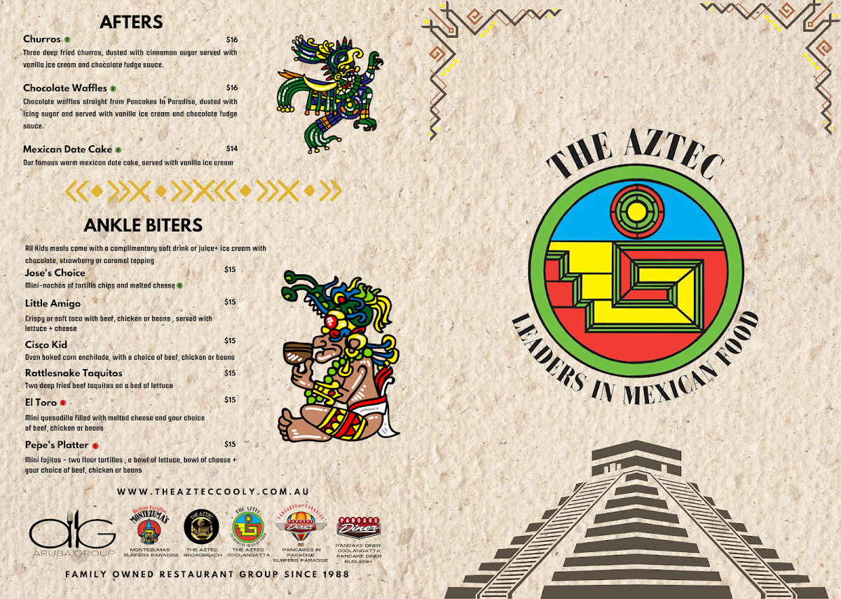 Menu, The Aztec Coolangatta