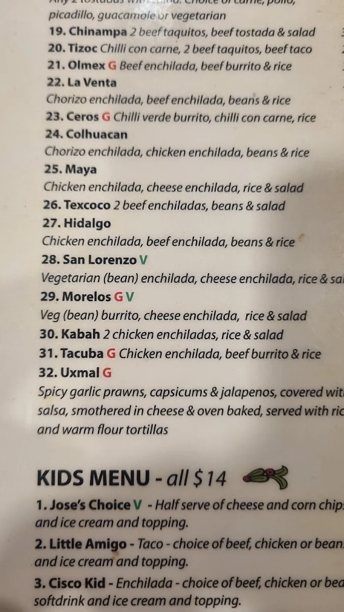 Menu, The Aztec Coolangatta