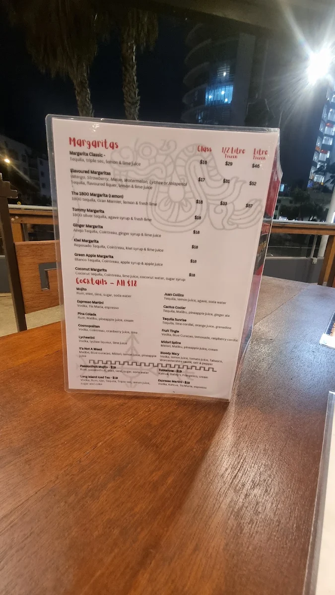 Menu, The Aztec Coolangatta
