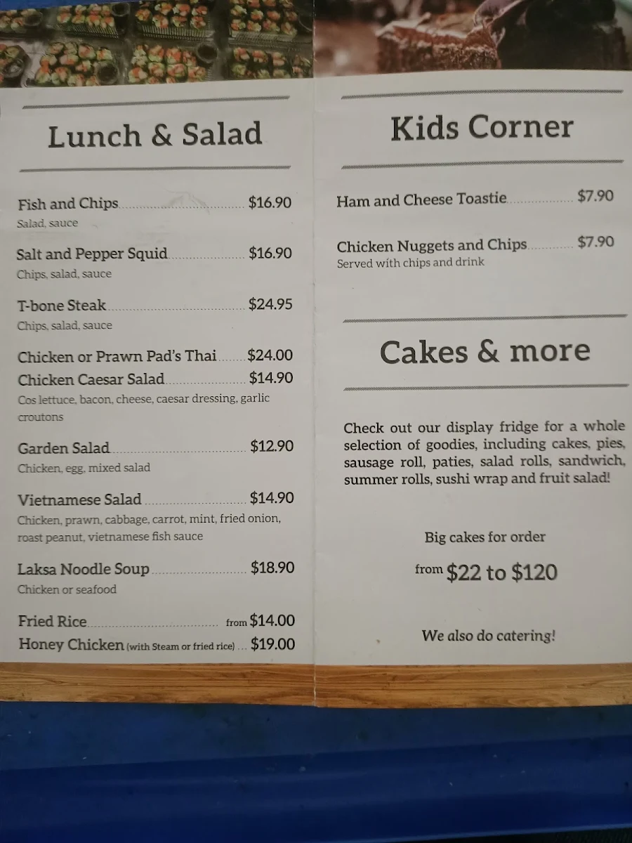 Menu, Kingston Bakery Cafe (Margaret River)