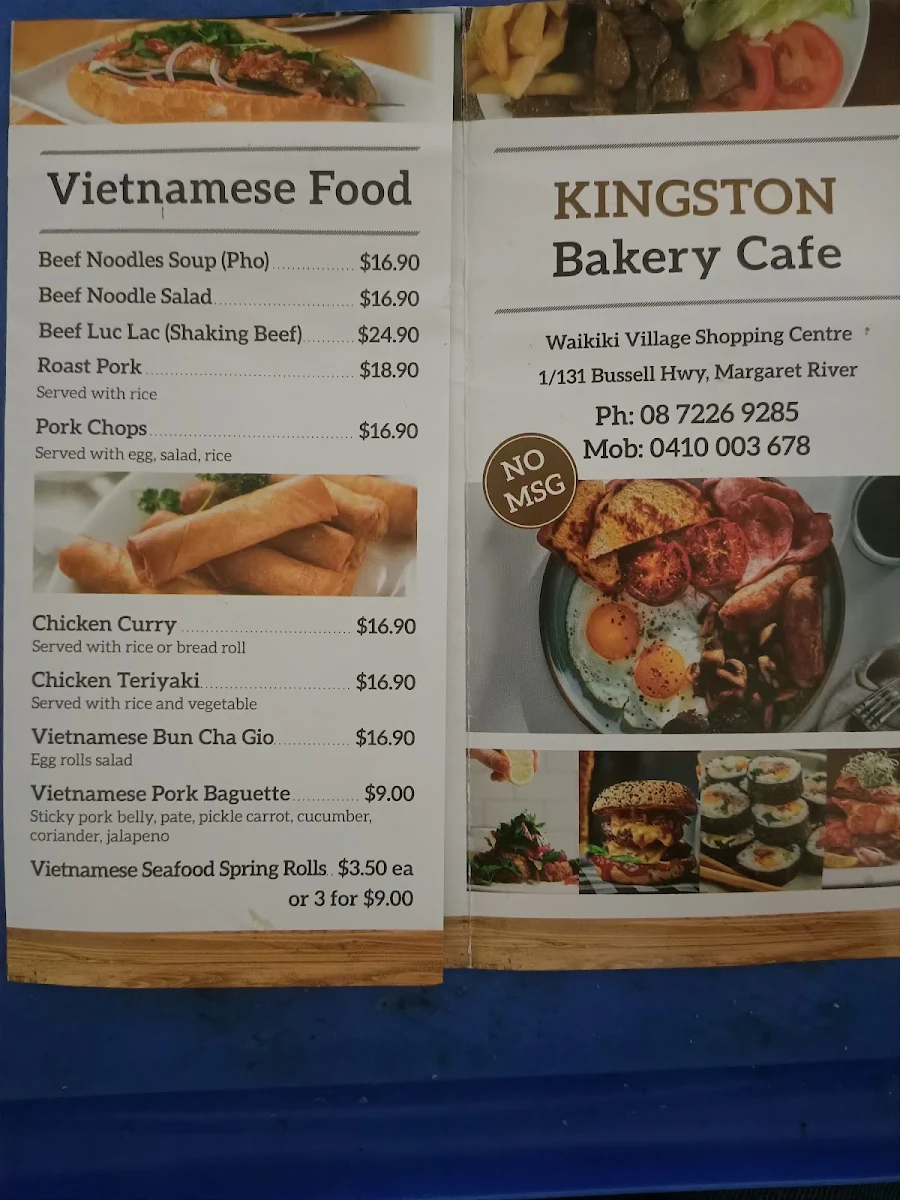 Menu, Kingston Bakery Cafe (Margaret River)