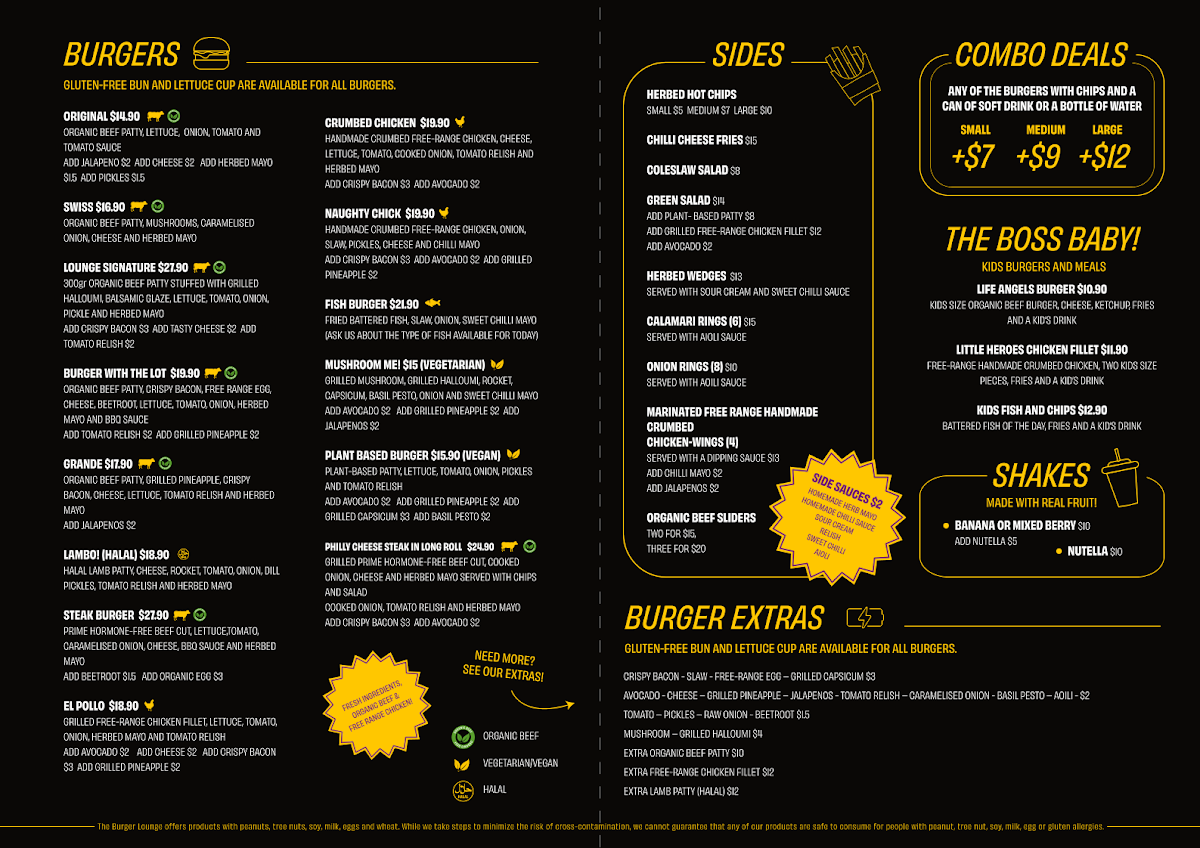Menu, The Burger Lounge