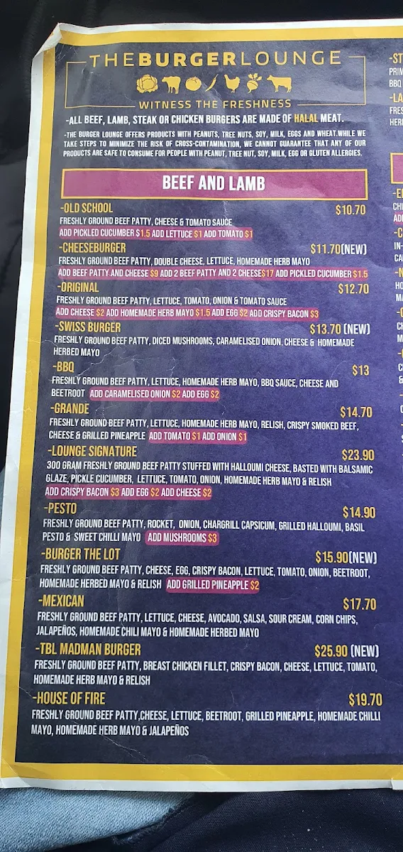 Menu, The Burger Lounge