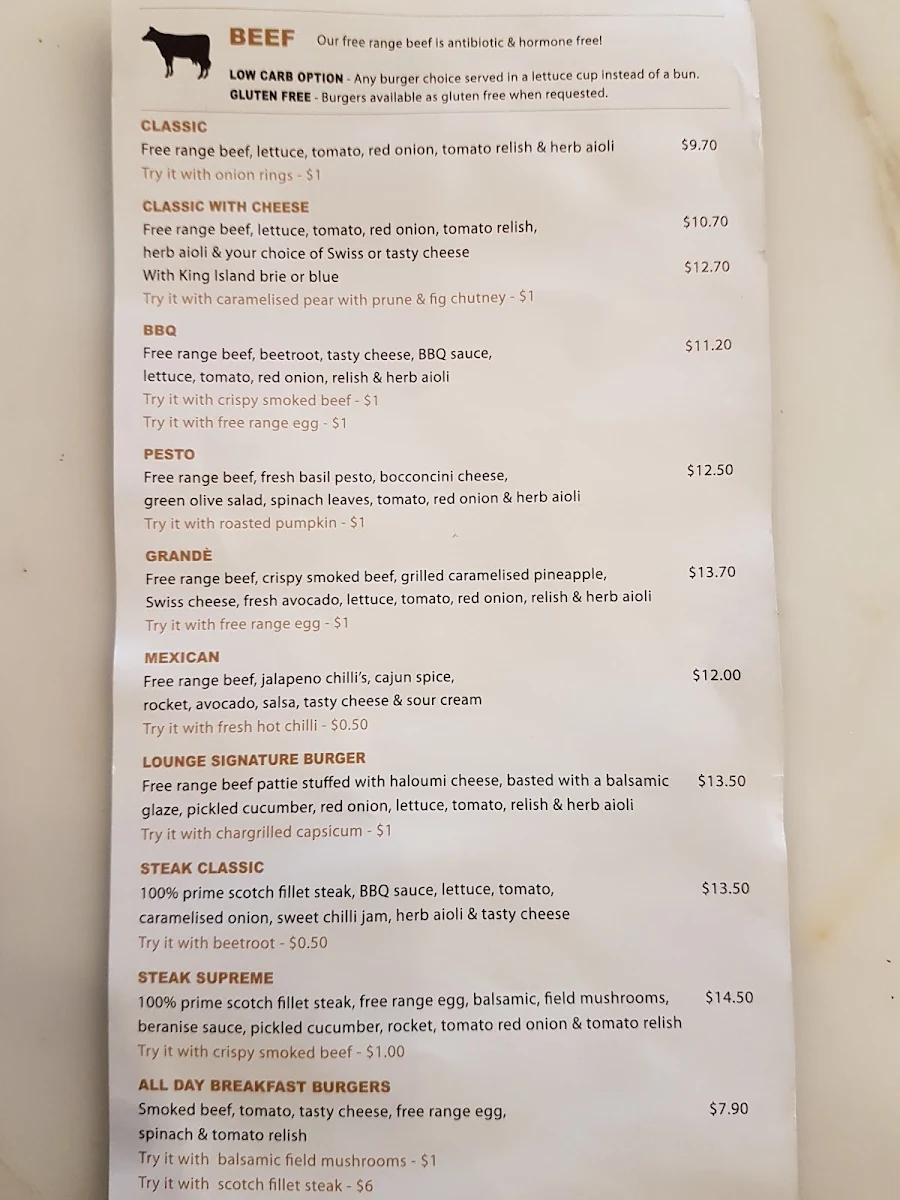 Menu, The Burger Lounge
