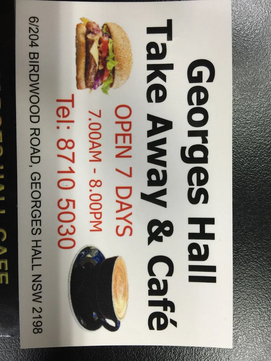 Menu, Georges hall Takeaway