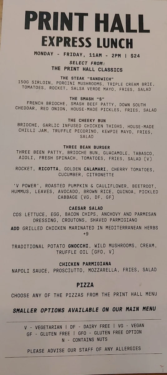 Menu, Print Hall