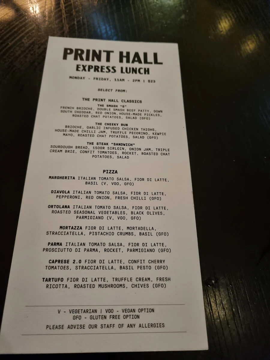 Menu, Print Hall