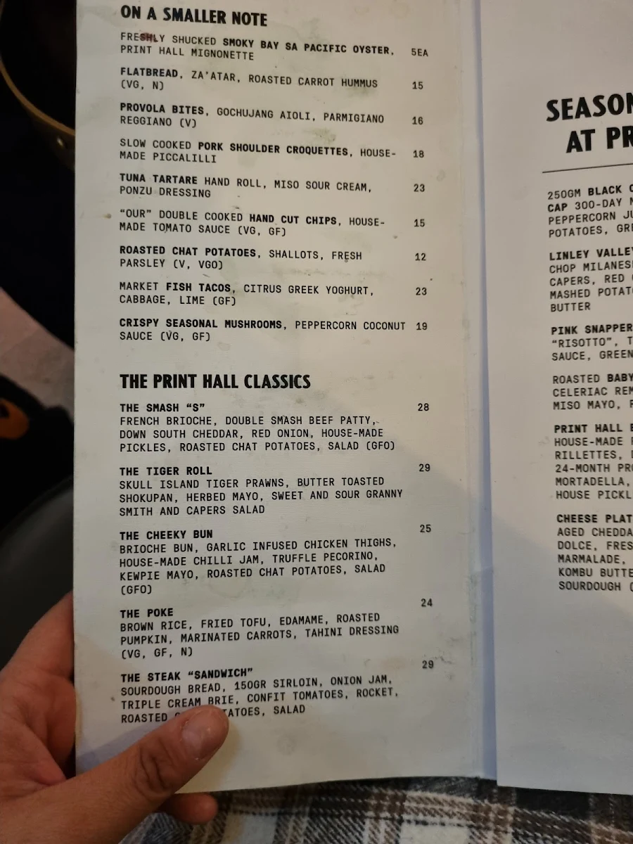 Menu, Print Hall