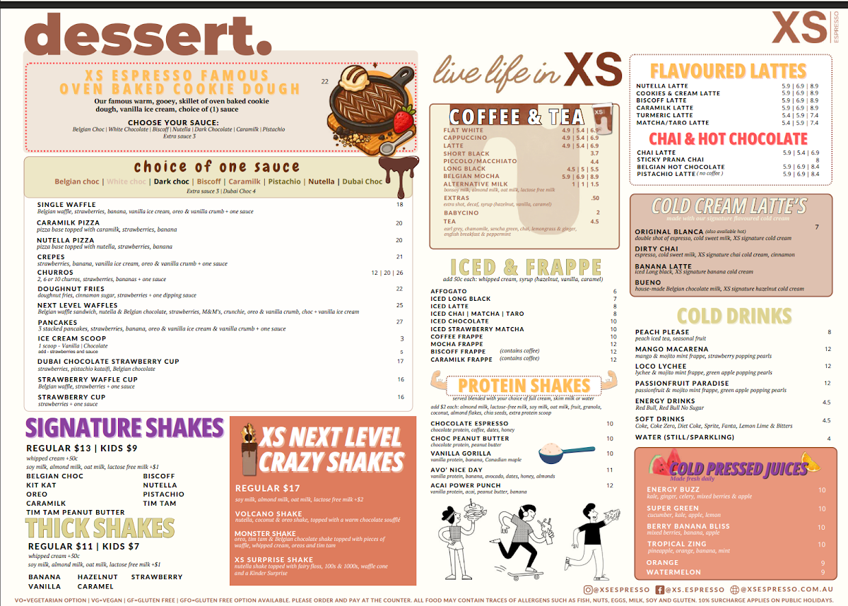Menu, XS Espresso Jordan Springs