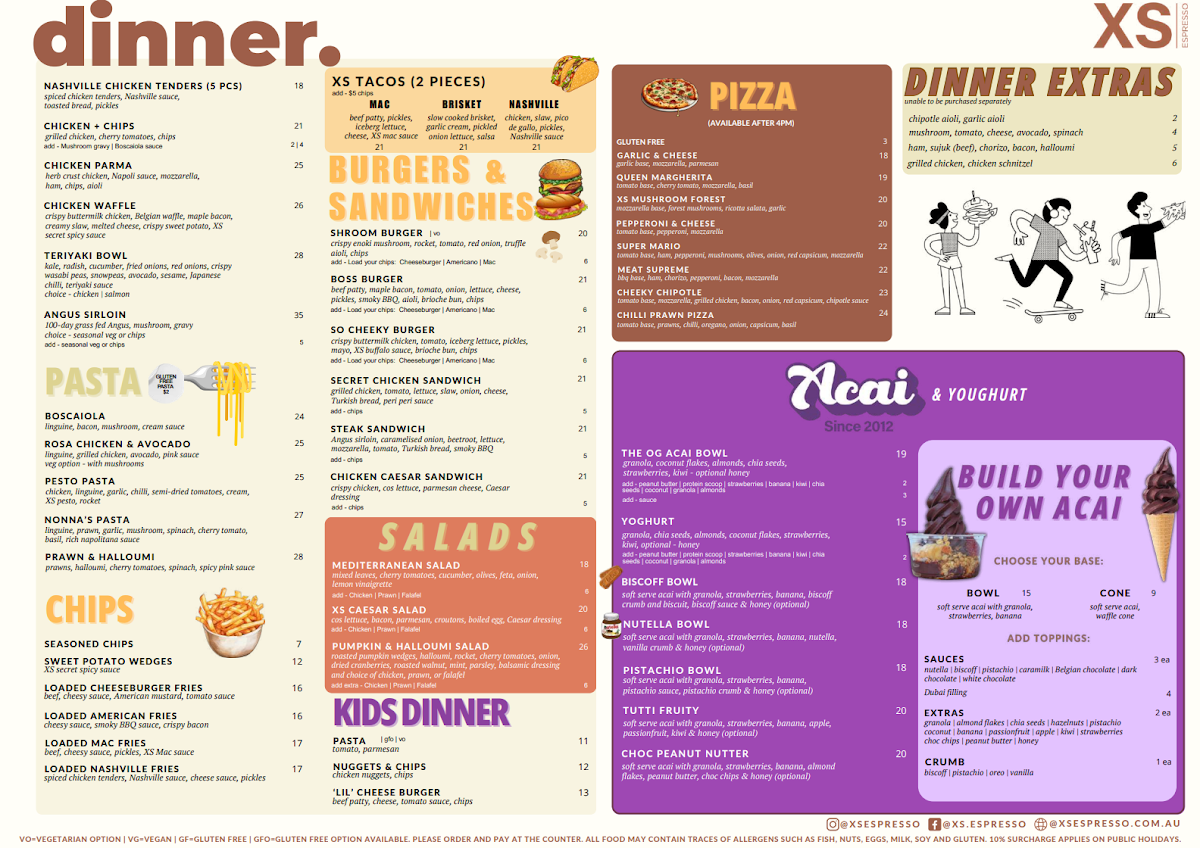 Menu, XS Espresso Jordan Springs