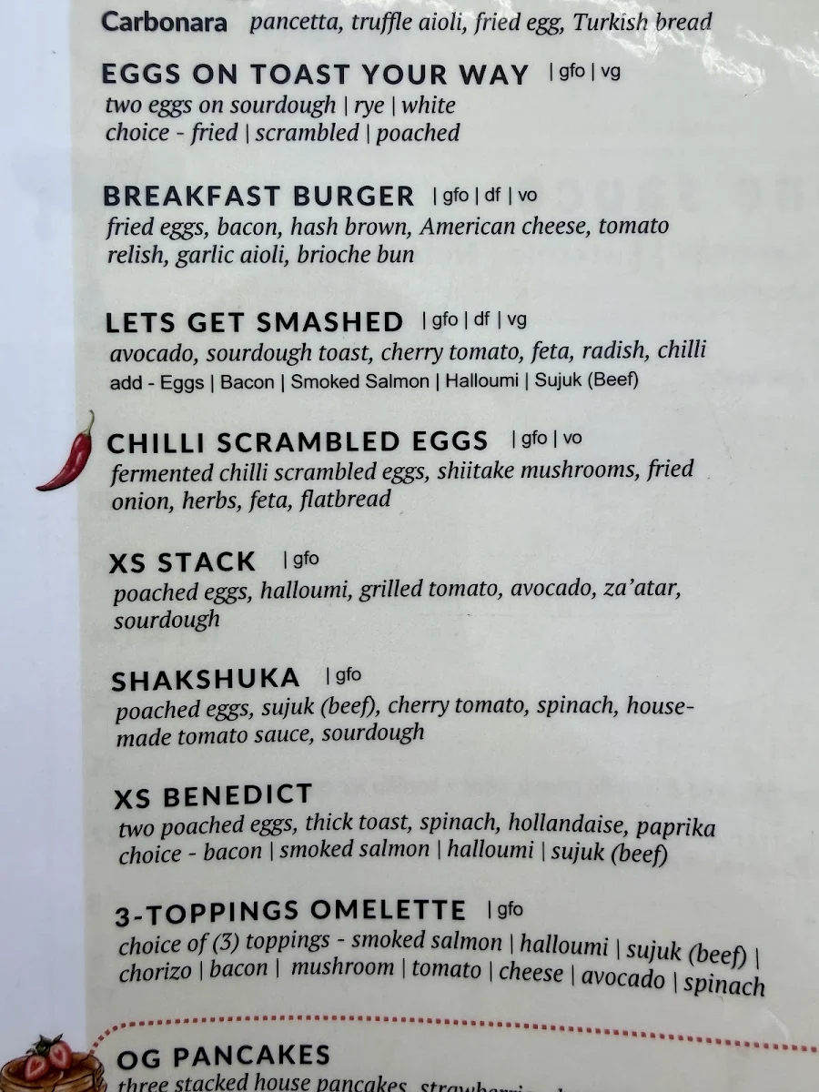 Menu, XS Espresso Jordan Springs
