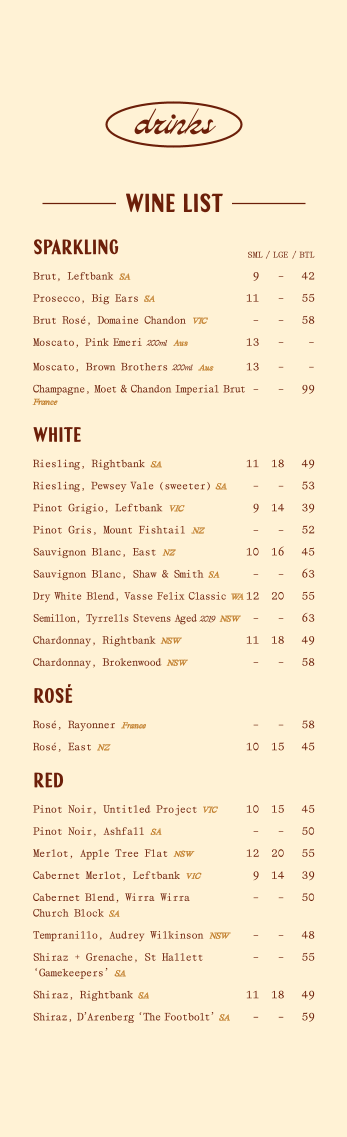 Menu, The Woodstock Hotel