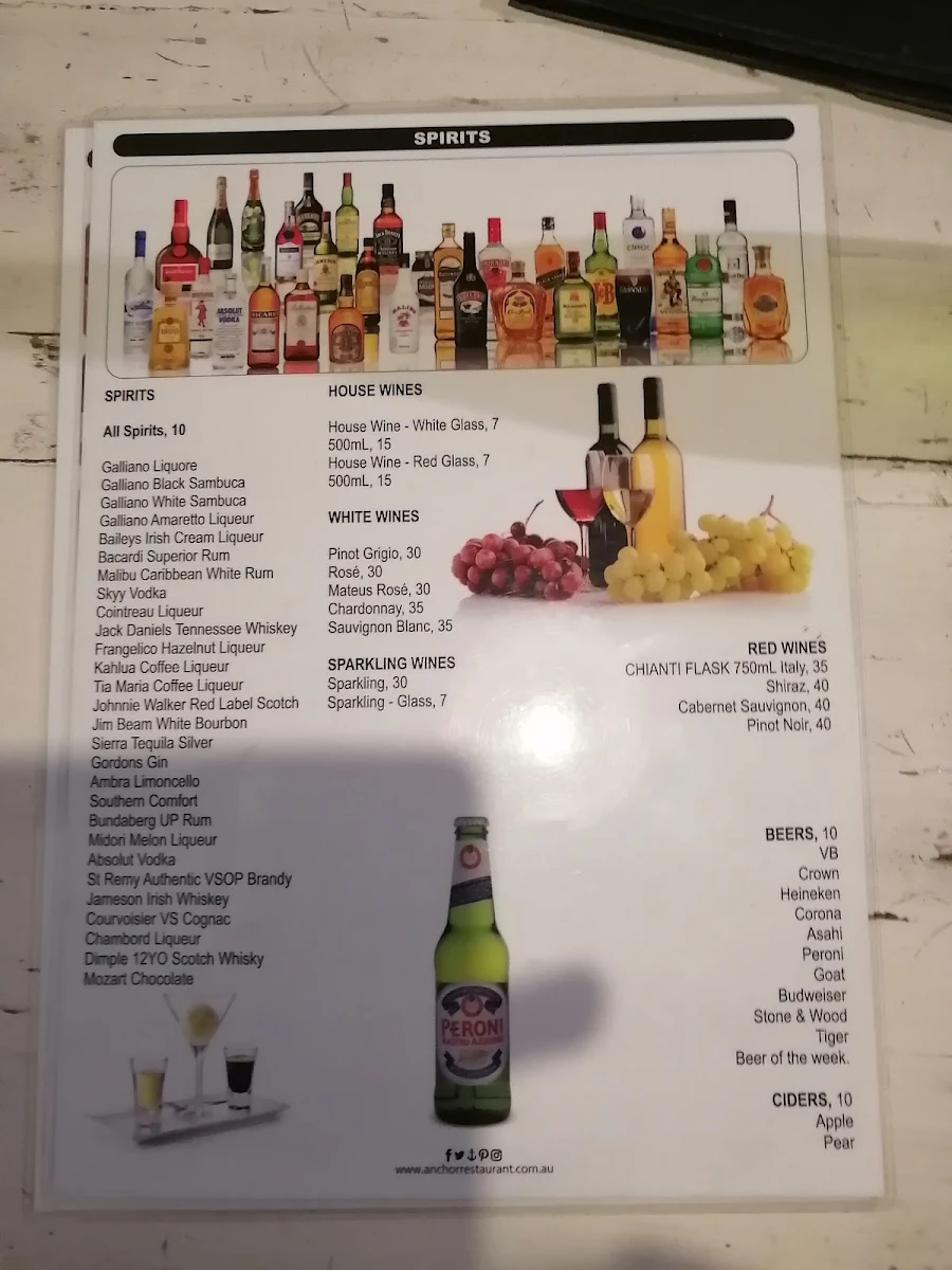 Menu, Anchor Cafe & Restaurant