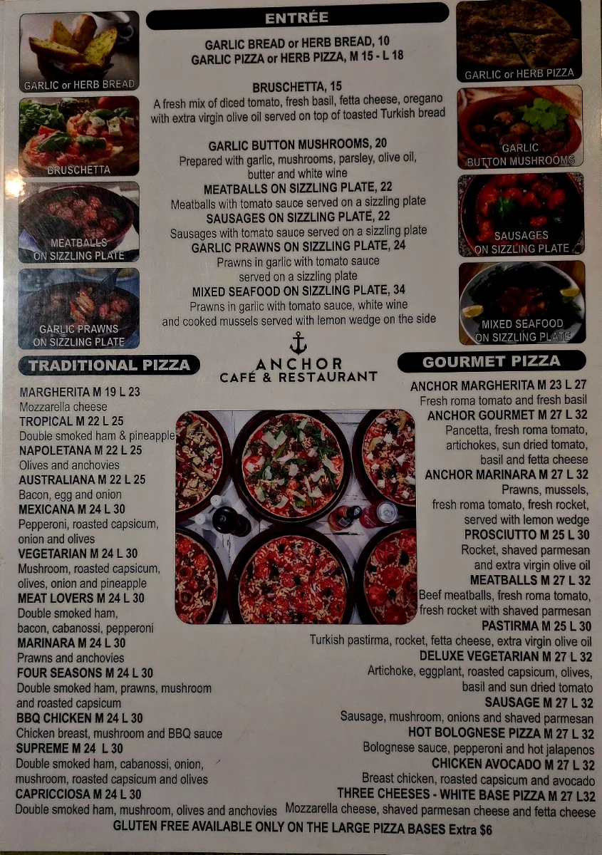Menu, Anchor Cafe & Restaurant