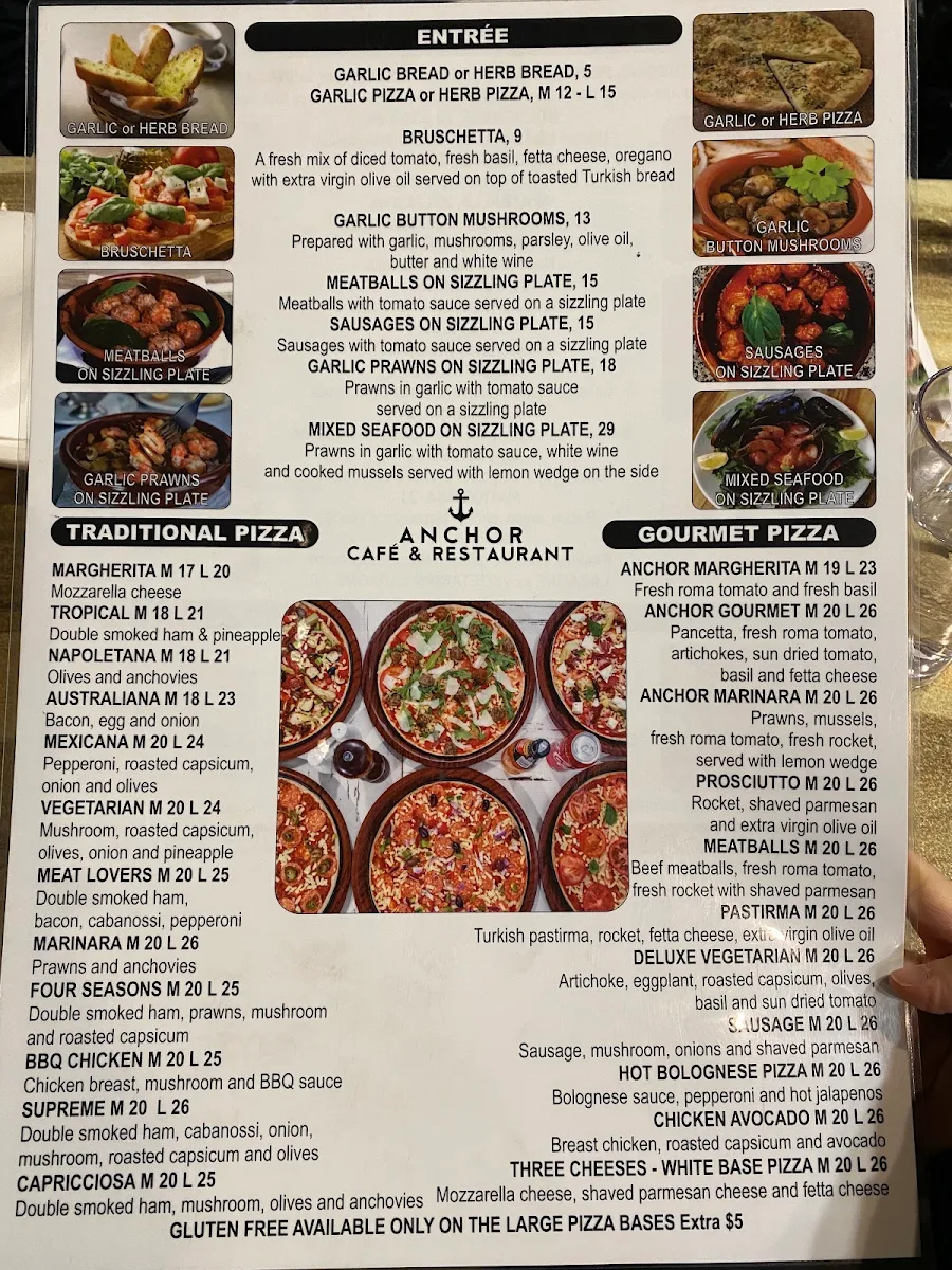 Menu, Anchor Cafe & Restaurant