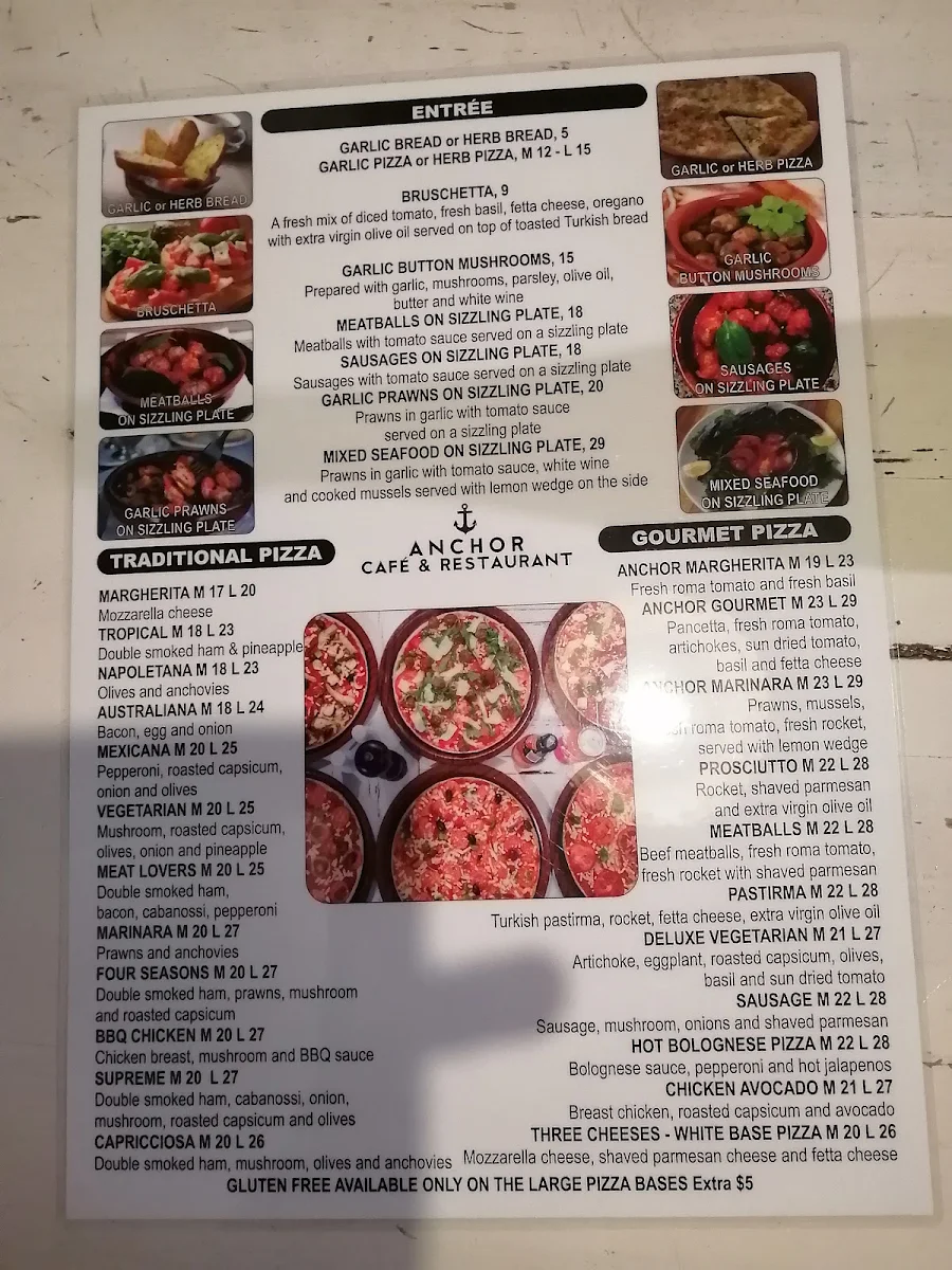 Menu, Anchor Cafe & Restaurant