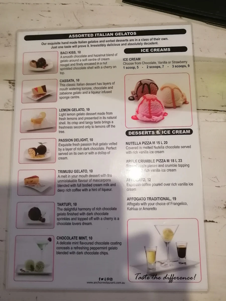 Menu, Anchor Cafe & Restaurant