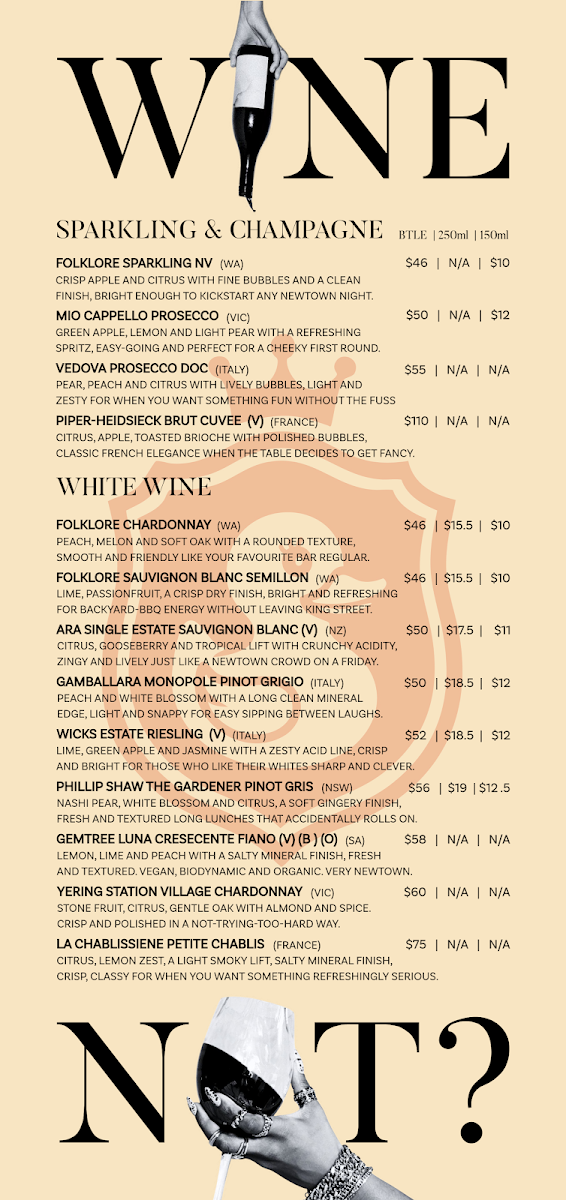 Menu, The Newtown Hotel