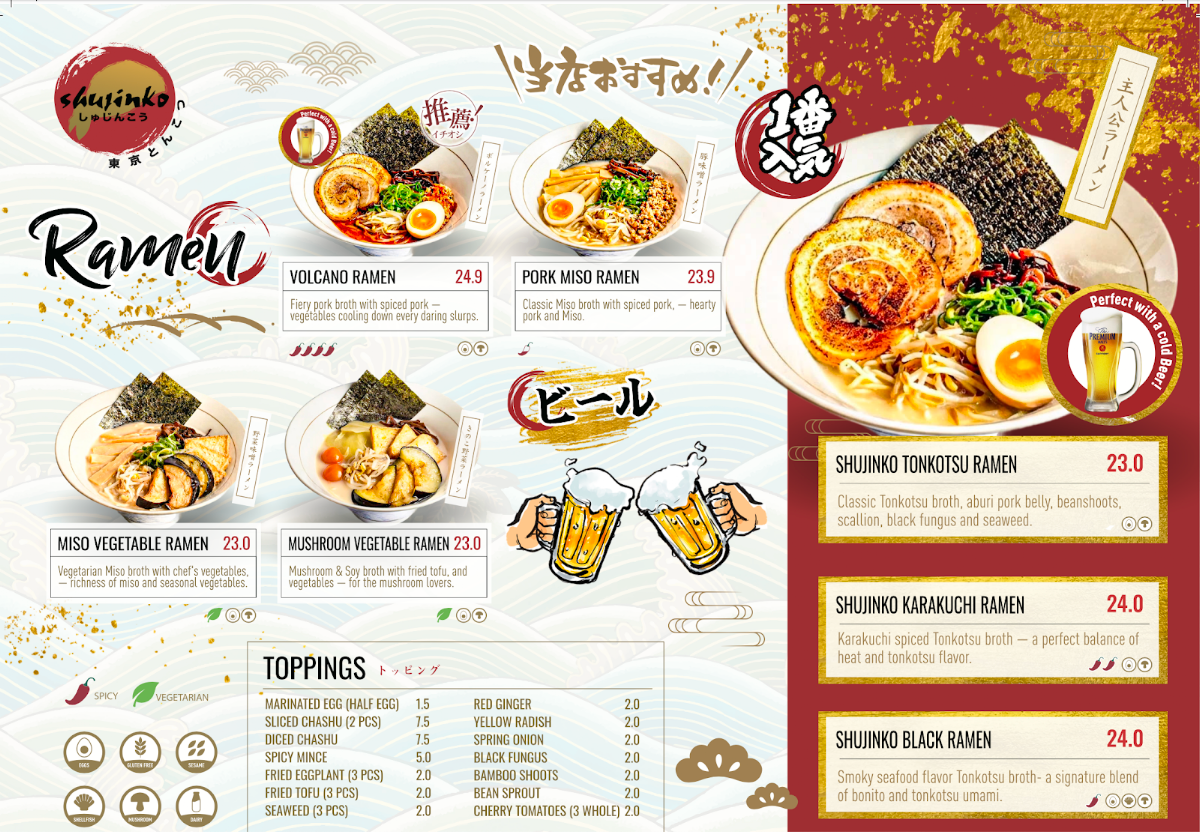 Menu, Shujinko Ramen Russell