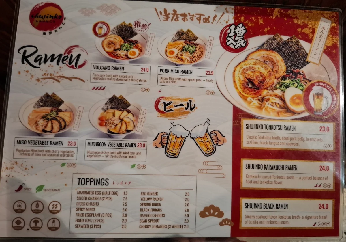 Menu, Shujinko Ramen Russell