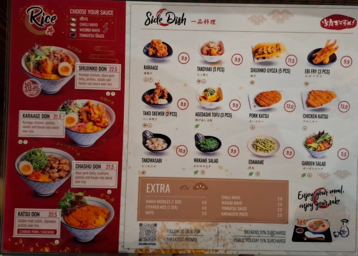 Menu, Shujinko Ramen Russell