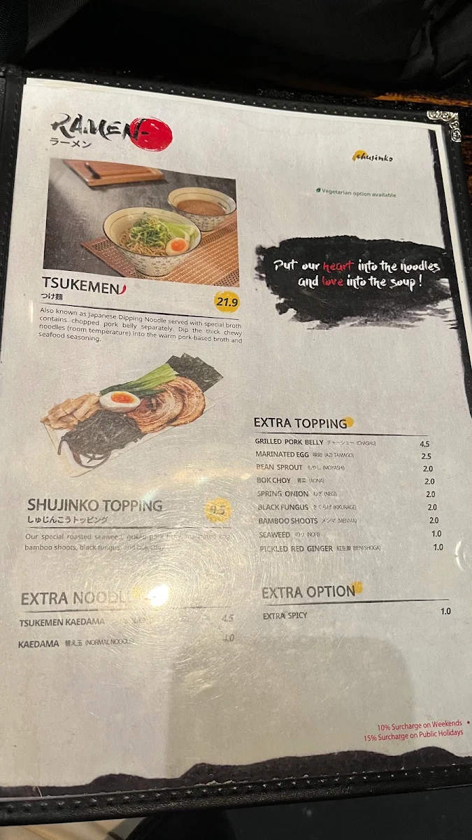 Menu, Shujinko Ramen Russell