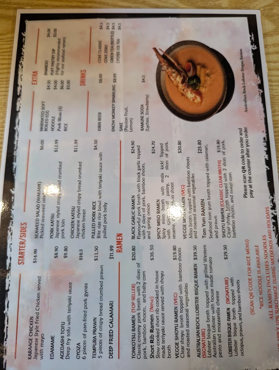 Menu, Shujinko Ramen Russell
